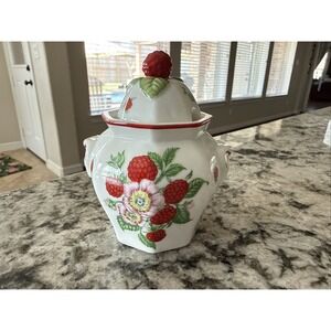 Vintage 1991 Lenox Orchard Porcelain Strawberry Jelly Jam Jar with Lid NO SPOON